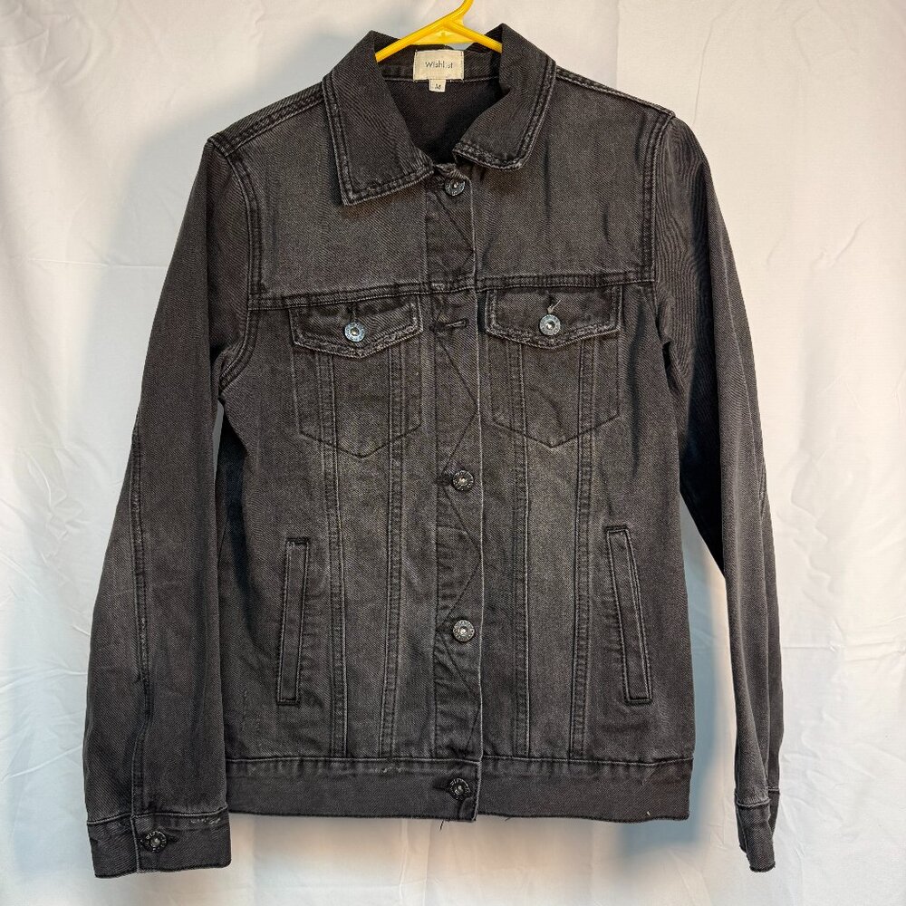 Wishlist Denim Jean Jacket Womens Medium Black Washed Silver Buttons